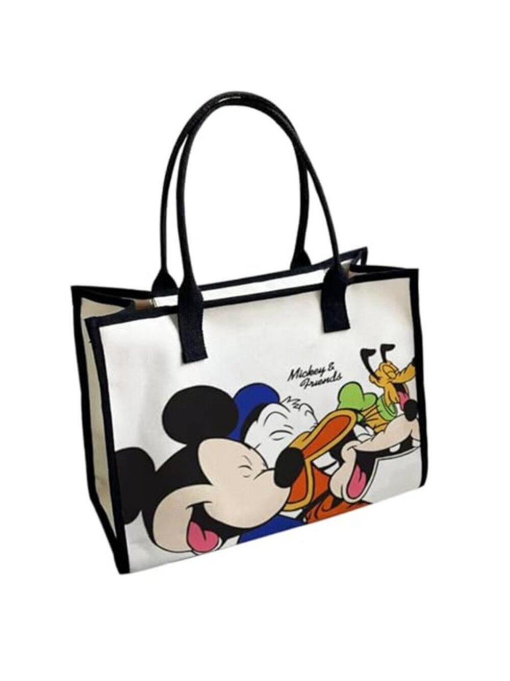 Cartoon Character Canvas Tote Bag Large Zipper Travel Beach Shopping Shoulder